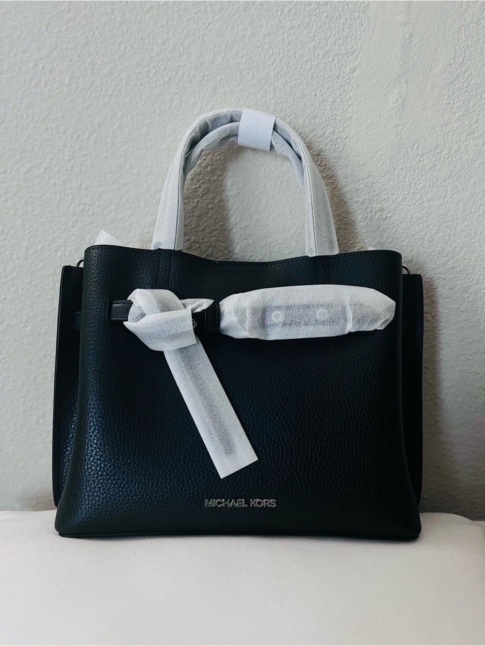 Michael Kors Emilia Small Black Pebbled Leather Satchel